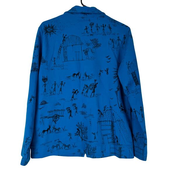 Chico’s Spa Blue Zip Front Jacket Size 1 (M) Abstract Embroidered Print - Picture 6 of 6